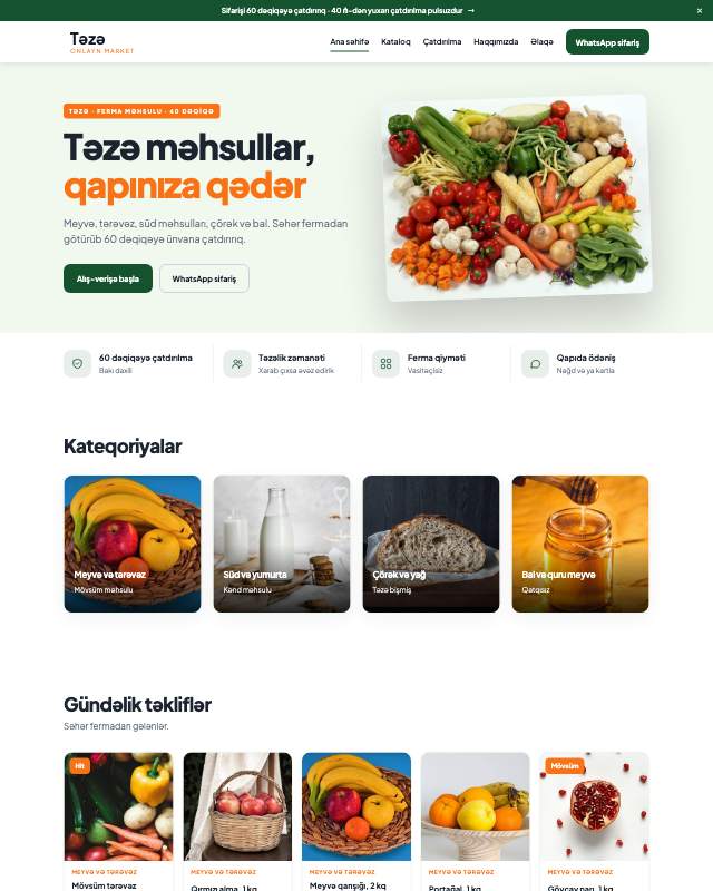Onlayn market sayt dizaynının ekran görüntüsü