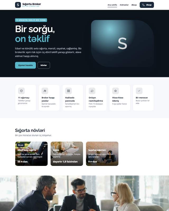 Sığorta brokeri üçün veb sayt şablonunun ekran görüntüsü