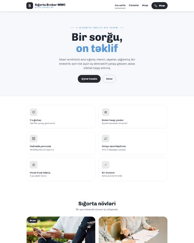 Sığorta brokeri · Minimal veb sayt şablonunun ekran görüntüsü