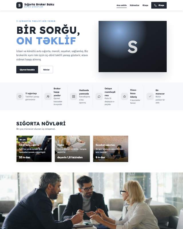 Sığorta brokeri · Sadə veb sayt şablonunun ekran görüntüsü