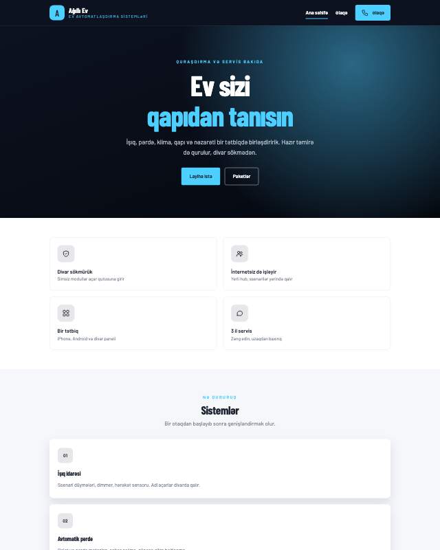 Ağıllı ev sayt dizaynının ekran görüntüsü