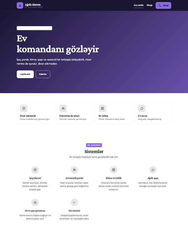 Ağıllı ev sistemləri üçün veb sayt şablonu «Gradient»: ekran görüntüsü