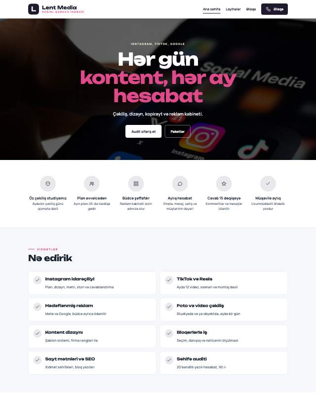 SMM agentliyi · Lent sayt dizaynının ekran görüntüsü