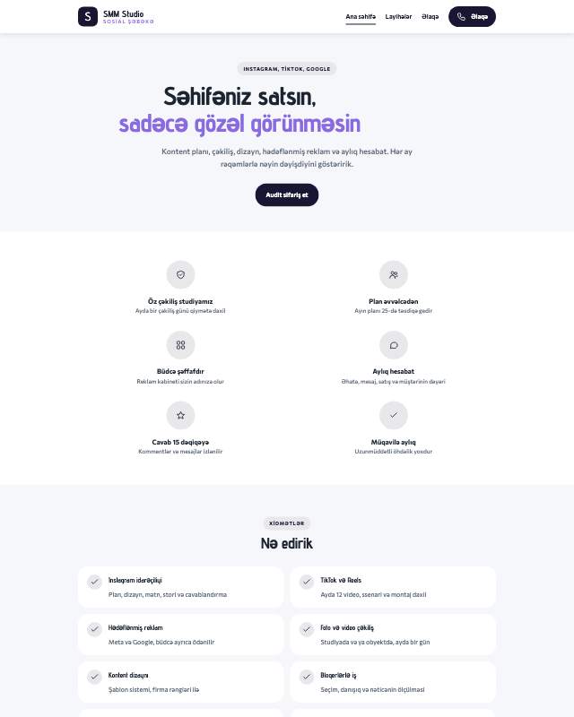 SMM agentliyi · Gradient sayt dizaynının ekran görüntüsü
