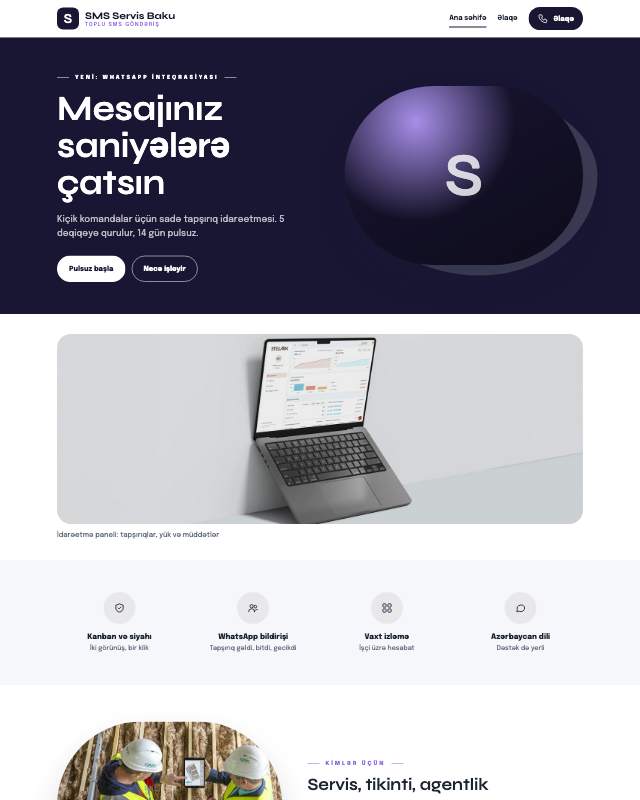 SMS servisi · Gradient sayt dizaynının ekran görüntüsü