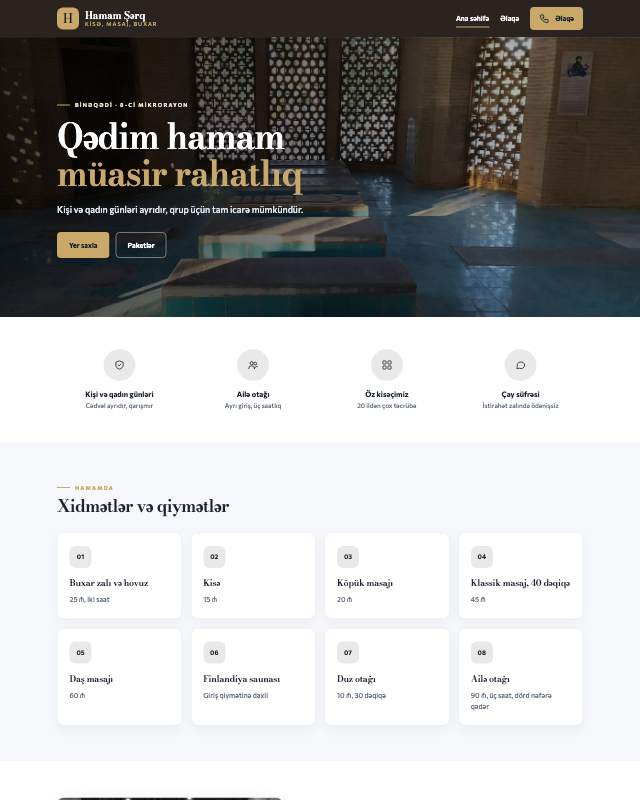 Hamam və SPA · Şərq sayt dizaynının ekran görüntüsü
