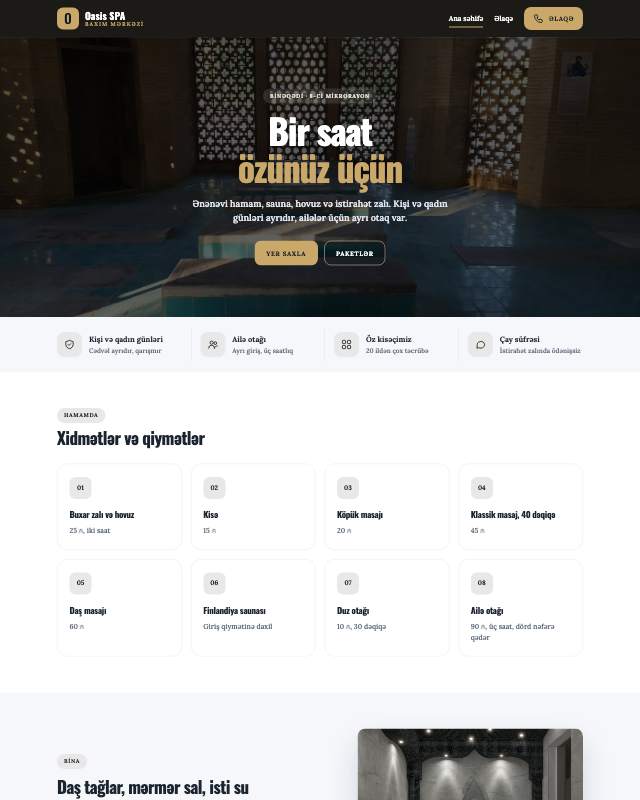 Hamam və SPA · Premium sayt dizaynının ekran görüntüsü