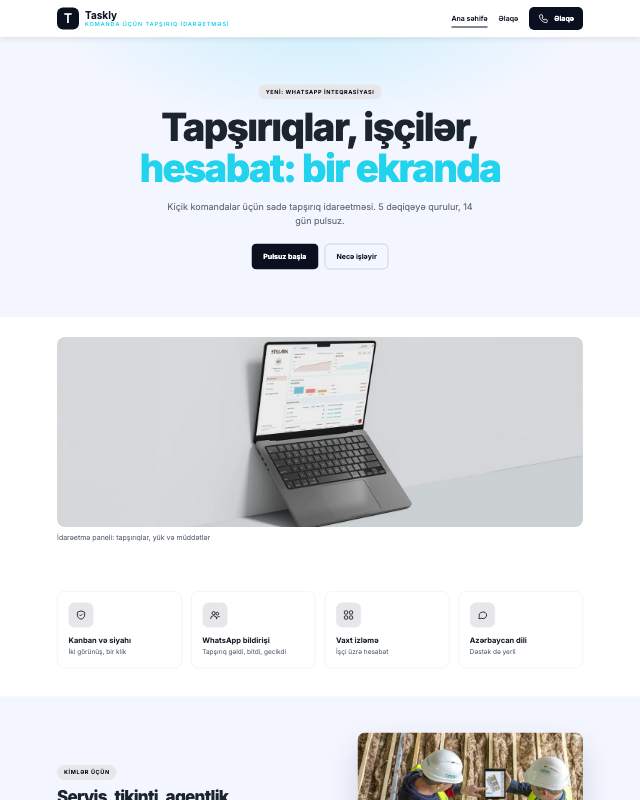 Startap / SaaS sayt dizaynının ekran görüntüsü