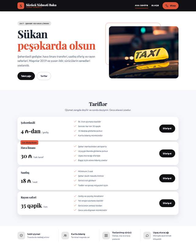 Sürücü xidməti · Kontrast sayt dizaynının ekran görüntüsü
