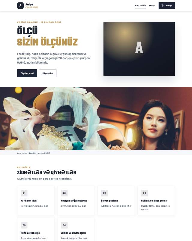 Dərzi atelyesi · Klassik sayt dizaynının ekran görüntüsü