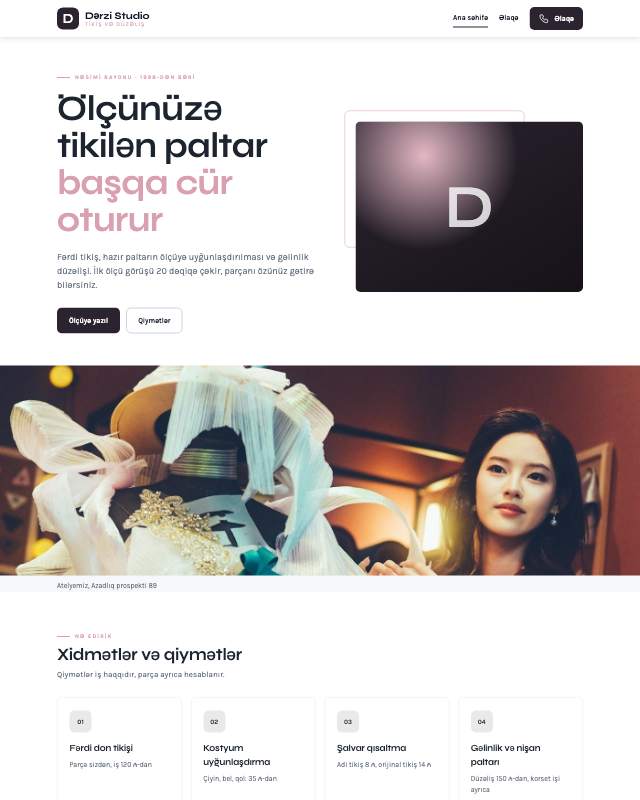 Dərzi atelyesi üçün veb sayt şablonu «Jurnal»: ekran görüntüsü