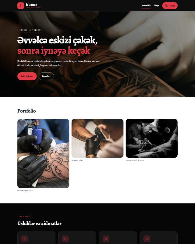 Tatu studiyası sayt dizaynının ekran görüntüsü