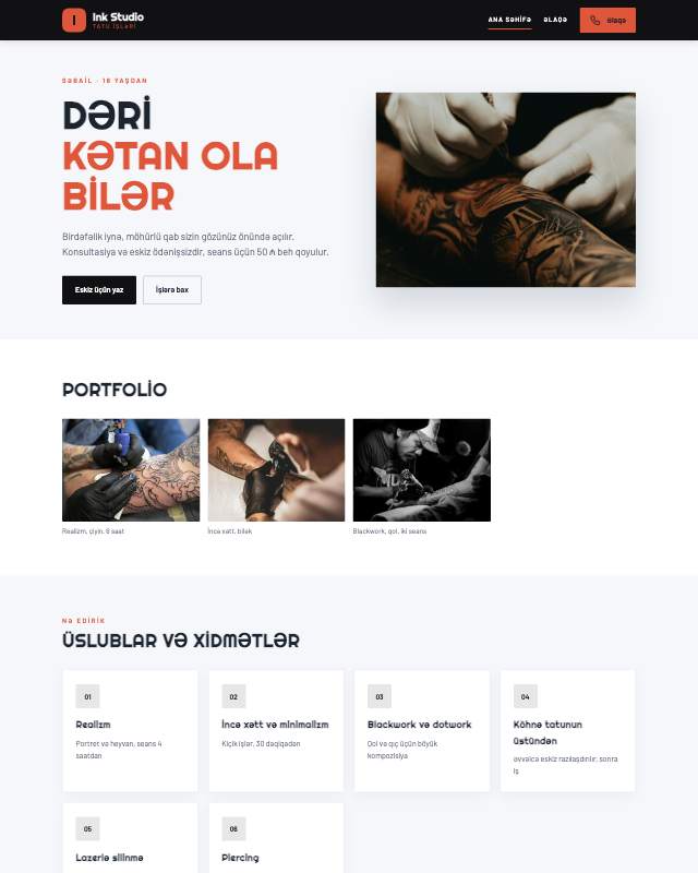 Tatu studiyası · Kontrast sayt dizaynının ekran görüntüsü