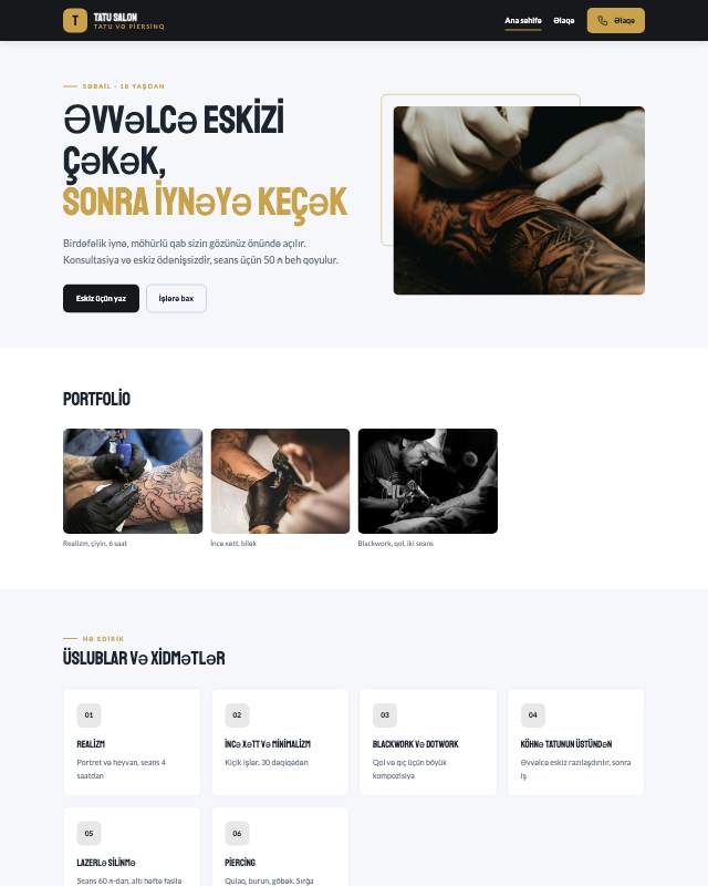 Tatu studiyası · Tünd sayt dizaynının ekran görüntüsü