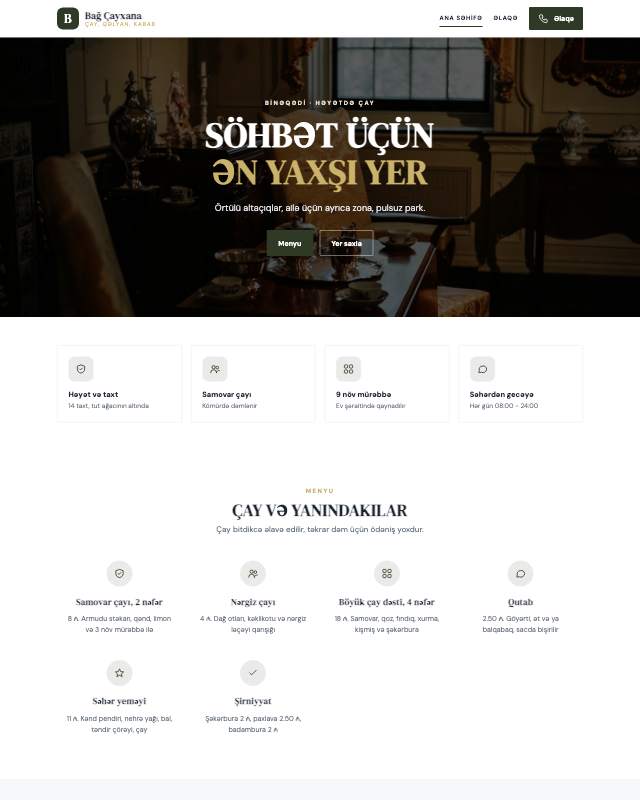Çayxana · Bağ sayt dizaynının ekran görüntüsü