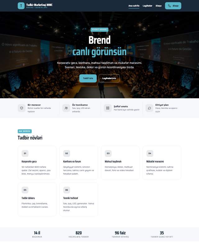 Tədbir marketinqi · Geniş sayt dizaynının ekran görüntüsü