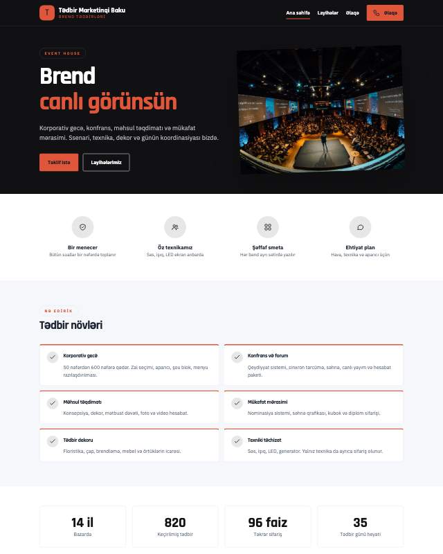 Tədbir marketinqi · Kontrast veb sayt şablonunun ekran görüntüsü