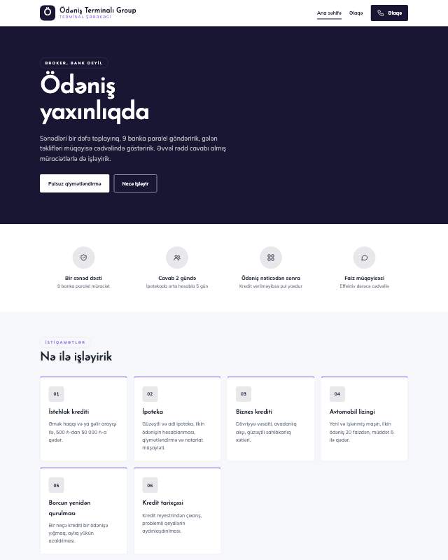 Ödəniş terminalları · Gradient veb sayt şablonunun ekran görüntüsü
