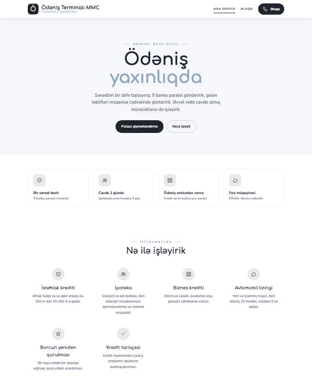 Ödəniş terminalları · Studiya veb sayt şablonunun ekran görüntüsü
