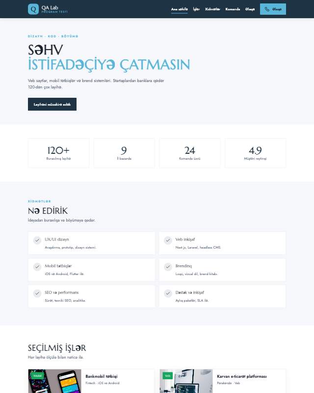 Test laboratoriyası sayt dizaynının ekran görüntüsü