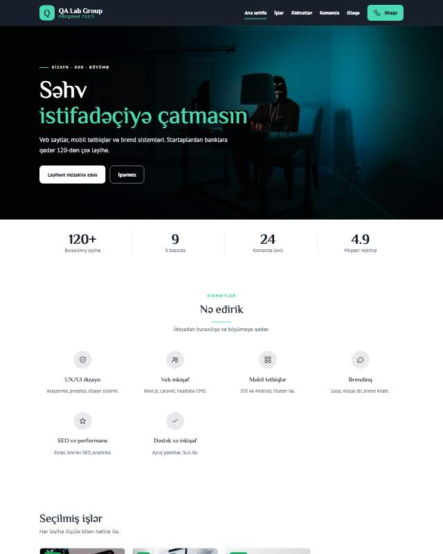 Test laboratoriyası · Modern sayt dizaynının ekran görüntüsü