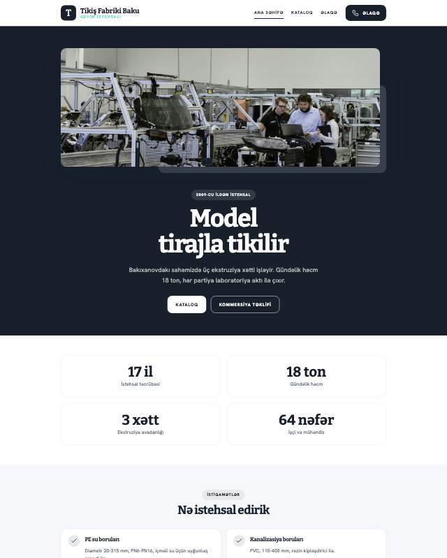 Tikiş fabriki · Modern veb sayt şablonunun ekran görüntüsü