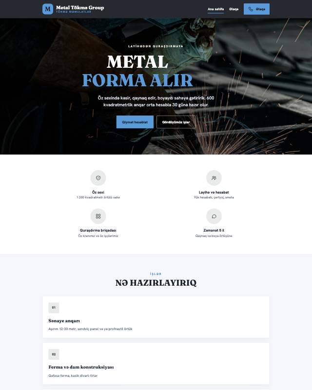 Metal tökmə · Minimal veb sayt şablonunun ekran görüntüsü