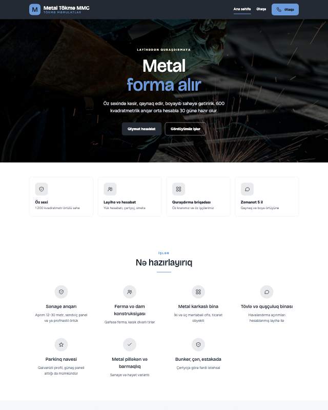Metal tökmə · Sadə veb sayt şablonunun ekran görüntüsü