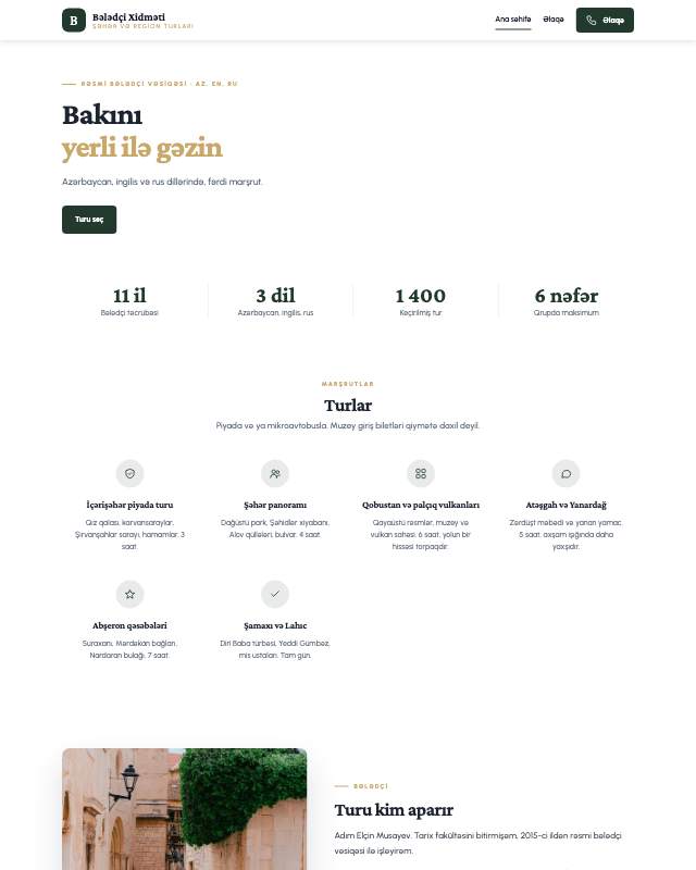 Bələdçi xidməti üçün veb sayt şablonu «Marşrut»: ekran görüntüsü