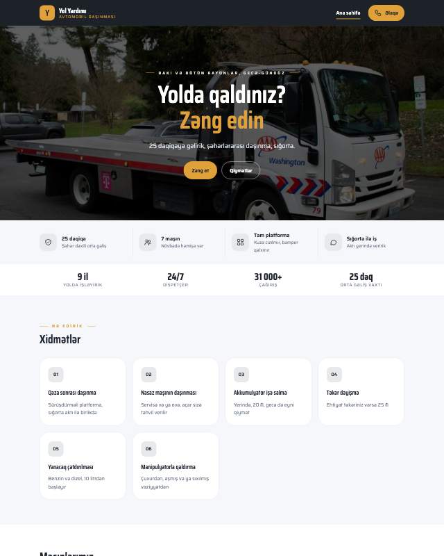 Evakuator · 24 saat sayt dizaynının ekran görüntüsü