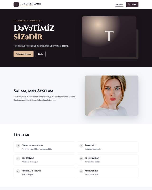 Toy dəvətnaməsi sayt dizaynının ekran görüntüsü