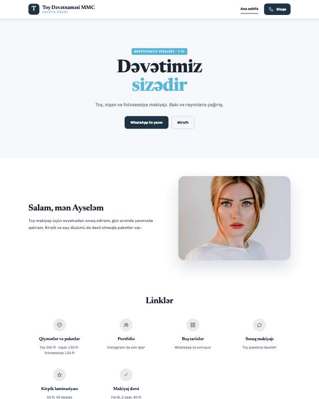 Toy dəvətnaməsi · Təmiz sayt dizaynının ekran görüntüsü