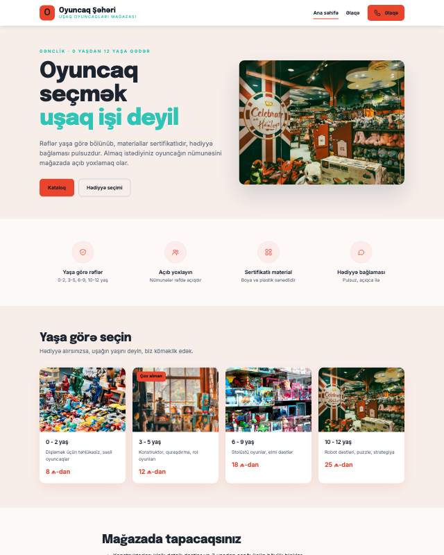 Oyuncaq mağazası üçün veb sayt şablonunun ekran görüntüsü