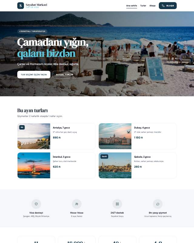 Turizm agentliyi · Xəritə sayt dizaynının ekran görüntüsü
