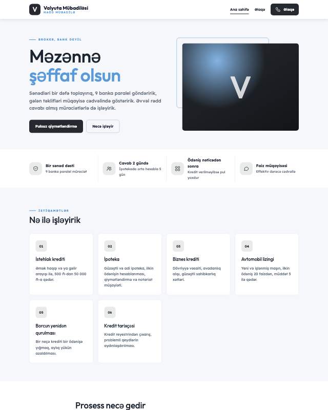 Valyuta mübadilə məntəqəsi üçün veb sayt şablonunun ekran görüntüsü