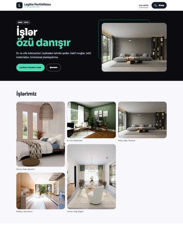 Yaradıcı portfolio sayt dizaynının ekran görüntüsü
