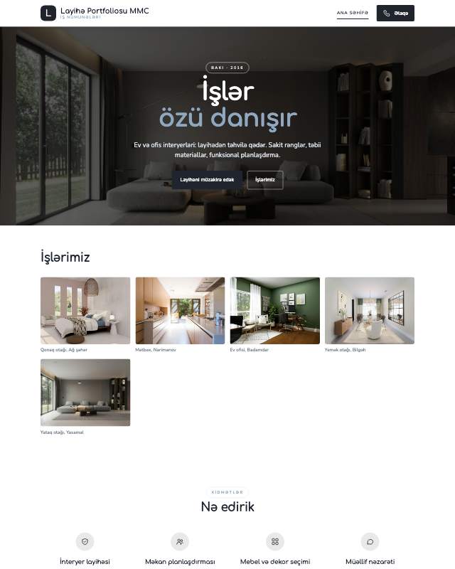 Yaradıcı portfolio · Studiya sayt dizaynının ekran görüntüsü