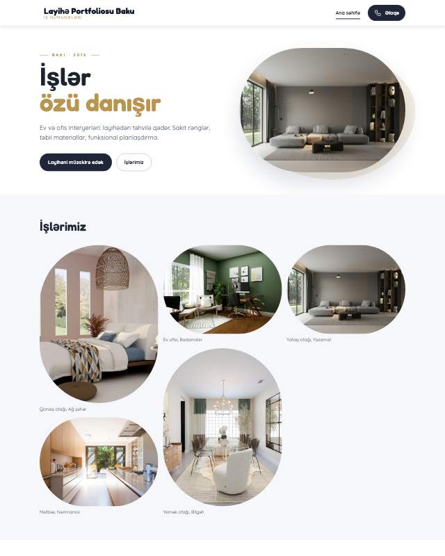 Yaradıcı portfolio · Klassik sayt dizaynının ekran görüntüsü