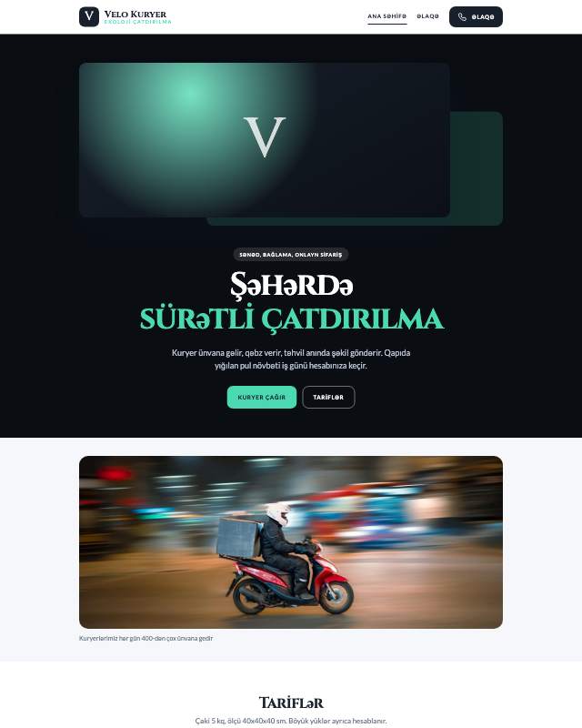 Velokuryer veb sayt şablonunun ekran görüntüsü