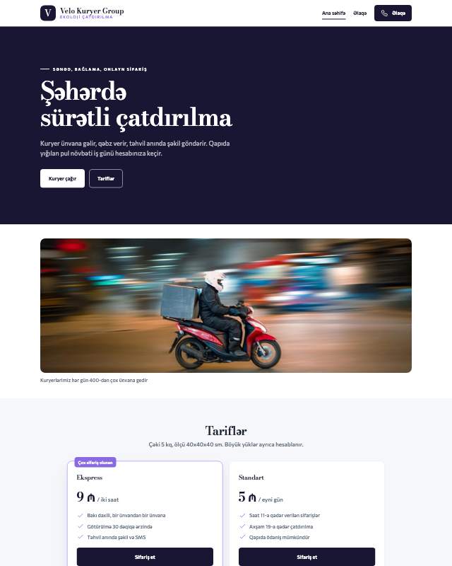 Velokuryer · Gradient sayt dizaynının ekran görüntüsü