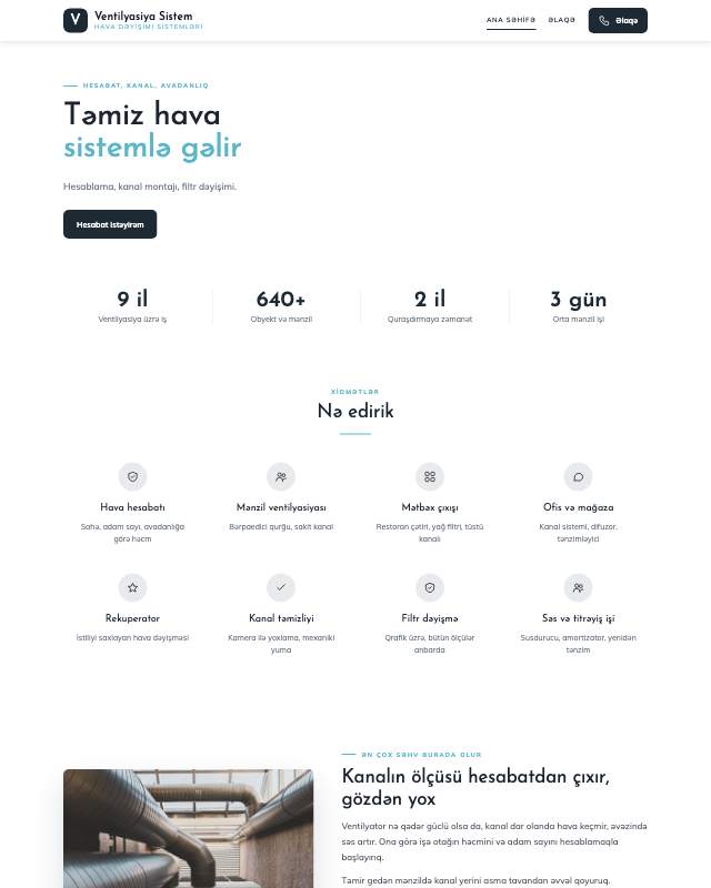 Ventilyasiya · Hava sayt dizaynının ekran görüntüsü