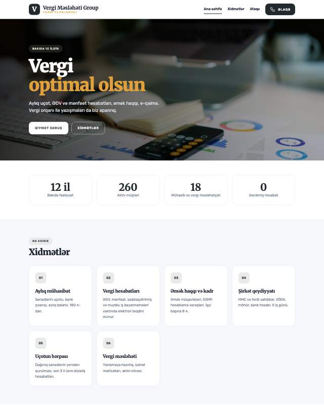 Vergi məsləhəti · Kart veb sayt şablonunun ekran görüntüsü