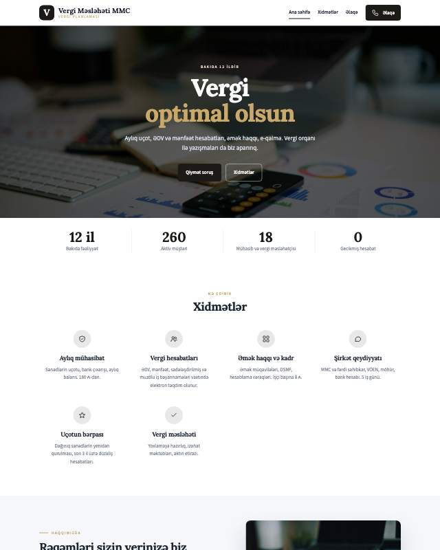 Vergi məsləhəti · Premium veb sayt şablonunun ekran görüntüsü