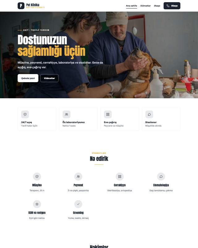 Veterinar klinika · Canlı sayt dizaynının ekran görüntüsü