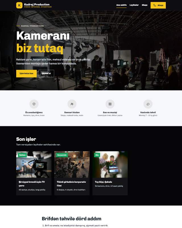 Video istehsal sayt dizaynının ekran görüntüsü