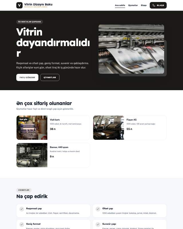 Vitrin dizaynı · Premium sayt dizaynının ekran görüntüsü