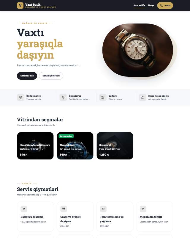 Saat mağazası · Dəqiq veb sayt şablonunun ekran görüntüsü