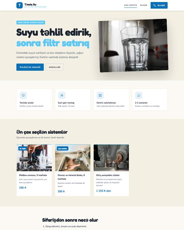 Su filtri sayt dizaynının ekran görüntüsü