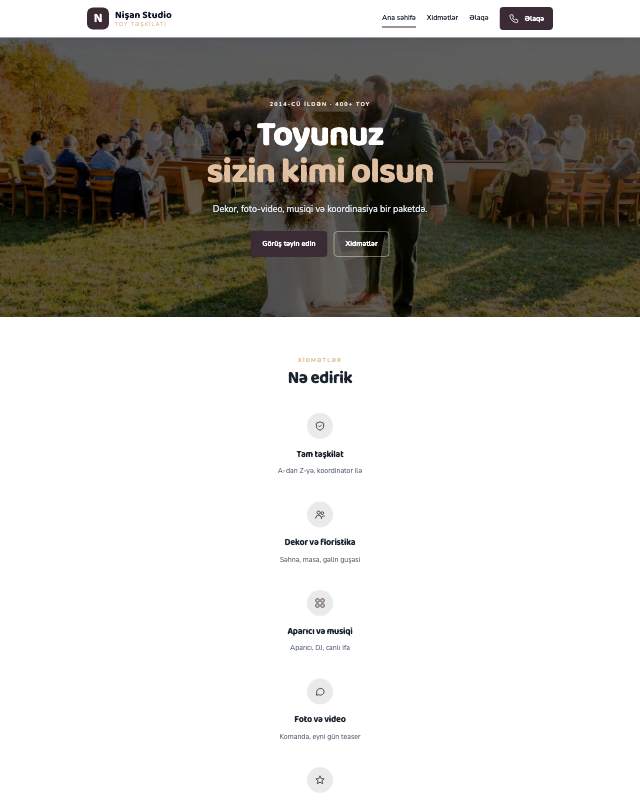 Toy və tədbir · Zərif veb sayt şablonunun ekran görüntüsü