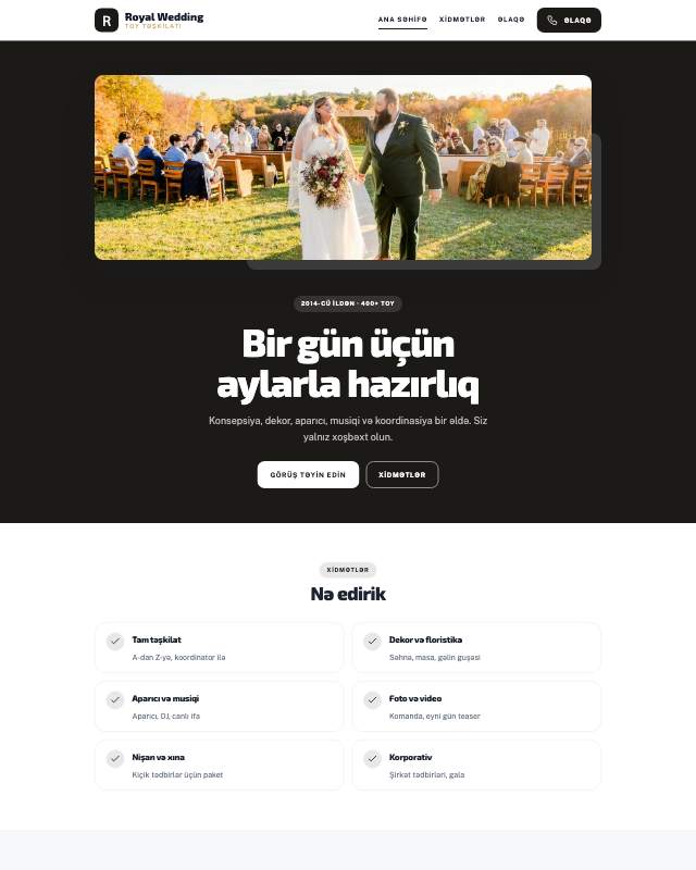 Toy və tədbir · Premium sayt dizaynının ekran görüntüsü